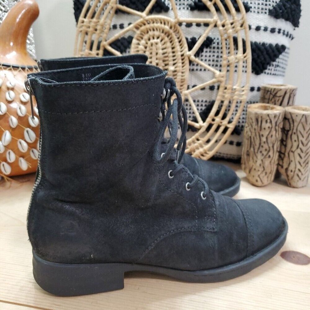 Born Kelisa Distressed Oiled Suede Lace Up Zip Combat Boots Black Womens 8.5 Med